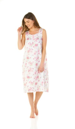 Sue Marks Luxury 100% Combed Cotton Roses Woven Sleeveless Nightdress